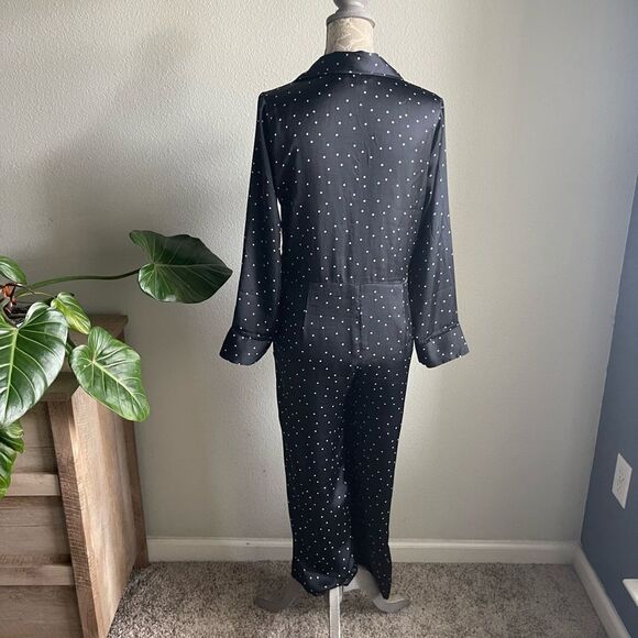 Lucky Brand Polkadot Printed Button Front Satin Jumpsuit in Black and White - Picture 8 of 12
